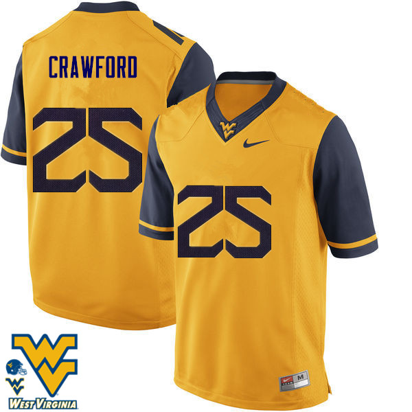 NCAA Men's Justin Crawford West Virginia Mountaineers Gold #25 Nike Stitched Football College Authentic Jersey KB23O60OP